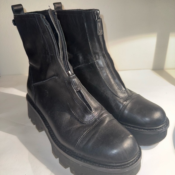Used Sam Edelman Black Leather Zip-Up Boots women’s sz 10.5 - Picture 1 of 8